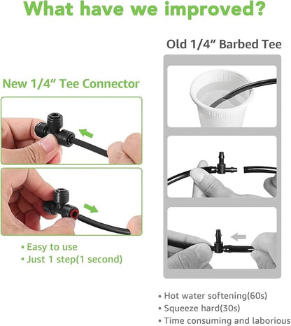 15Pack Quick Connect 1/4 "Drip Tee Connector | Black Quick Connect Drip Tee Fittings,Leak-Free Design,Fits 1/4" (6.35mm) Tubing for Lawn Garden Sprinkler Systems
