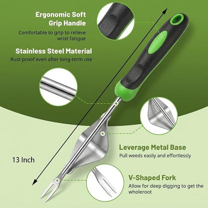 2-Piece Weeding Tool Set, Manual Weed Puller Tool, Crack Weeder Crevice Weeding Tool Stainless Steel, Paving Brick Moss Dandelion Removal, Weed Remover Tool for Garden Patio