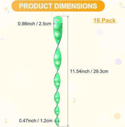 M METERXITY 16-Pack Bird Reflective Rods 11.5 Inch Spiral Bird Scare Rods Hanging Birds Deterrent Device for Yard/Patio/Garden/Farm/Decoration [Green]