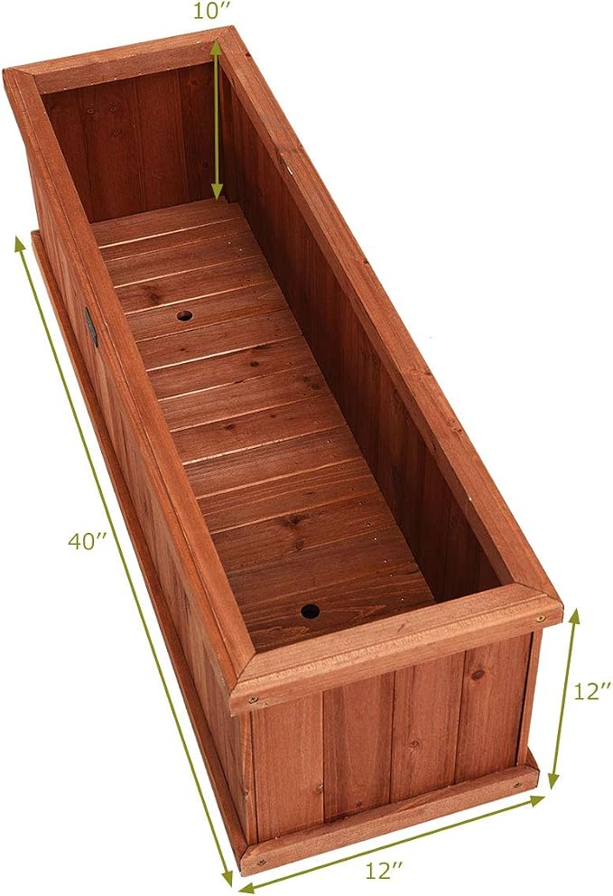 Giantex Raised Garden Bed Flower or Vegetable Planter Window Mounted Plant Box for Garden, Yard Wood Box for Planting, 40"x12"x12"