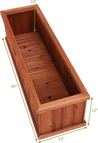 Giantex Raised Garden Bed Flower or Vegetable Planter Window Mounted Plant Box for Garden, Yard Wood Box for Planting, 40"x12"x12"