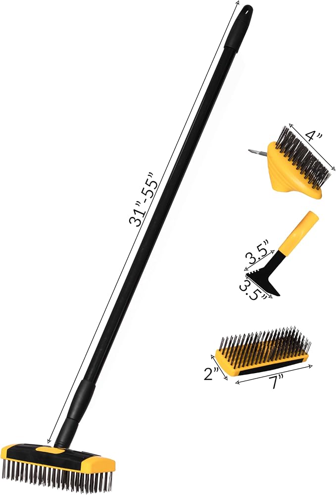 Gardenised 4-in-1 Durable Crack Weeder, Scraper, Moss & Debris Remover, and Cleaning Brush with 2 Replaceable Bristle Heads for Lawn, Patio, Driveway, Exterior Wall, and Yard Maintenance
