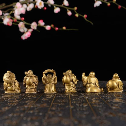 BRABUD Brass Laughing Buddha Figurines Lucky Happy Buddha Statue-2'' Set of 6 Gift
