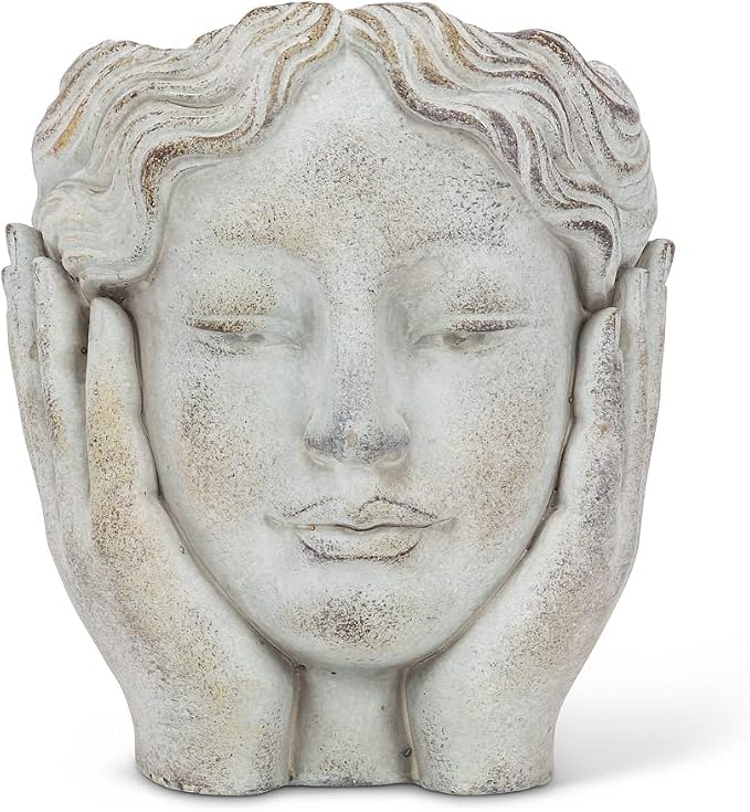 Abbott Collection Medium Head in Hands Planter | For Succulents & Small Plants, Cement, Gray, 8"H, No Drainage Hole