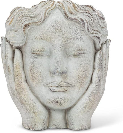 Abbott Collection Medium Head in Hands Planter | For Succulents & Small Plants, Cement, Gray, 8"H, No Drainage Hole