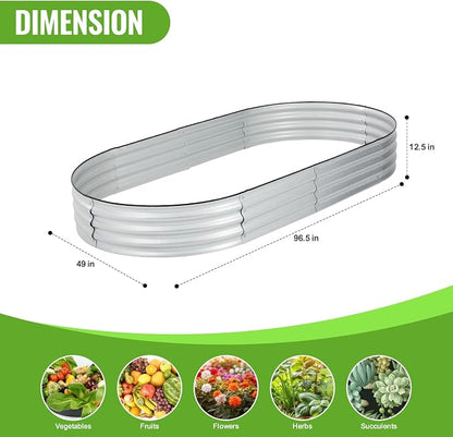 Backyard Expressions Home Galvanized Raised Garden Bed Kit 8x4x1ft, Planter Box Raised Garden Beds Outdoor, Easy Assembly Metal Raised Bed for Gardening Vegetables, Fruits, Flowers - Silver