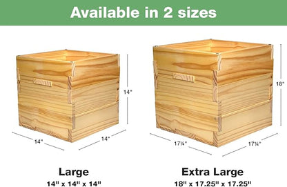 Extra Large Decorative Wooden Planter w/ Universal Pole Support for String Light Poles,Umbrellas,Bird Feeders. Solid Wood Outdoor Garden Box for Plants(Does not include Pole), 17"x17"x18", Natural