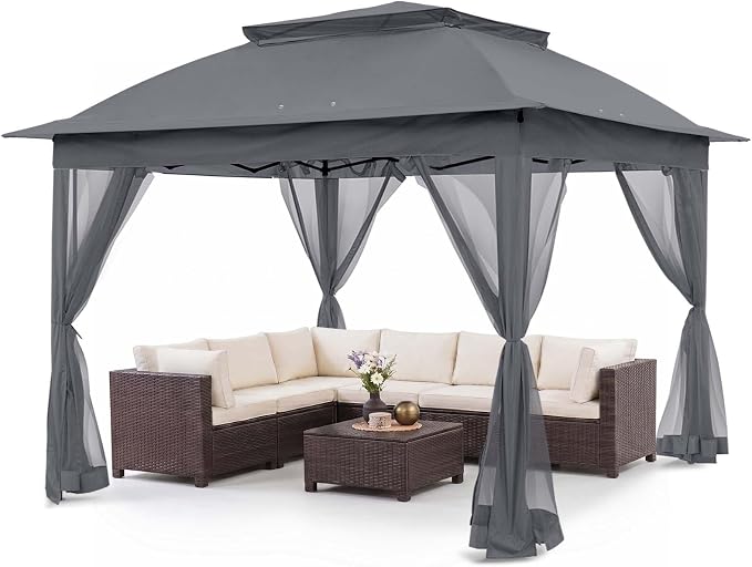 COOS BAY 11x11 Pop Up Gazebo with Mesh Netting, Instant Outdoor Canopy Tent, Water Resistant Shelter with UPF 50+ UV Protection, 121 Sq Ft Coverage, Dark Gray