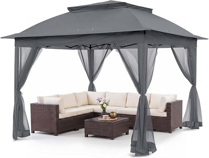COOS BAY 11x11 Pop Up Gazebo with Mesh Netting, Instant Outdoor Canopy Tent, Water Resistant Shelter with UPF 50+ UV Protection, 121 Sq Ft Coverage, Dark Gray