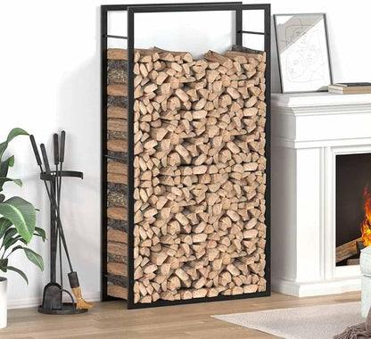 vidaXL Matt Black Steel Firewood Rack - Weather-, Large Log Stand for Fireplace or Log Burner, Ground-Elevated Design for Optimal Airflow
