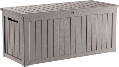 270 Gallon Outdoor Storage Box Waterproof, Lockable Resin Deck Box Large Storage Bin for Patio Furniture Cushion, Garden Tools, Pool Accessories, UV-Resistant Outside Delivery, Gray