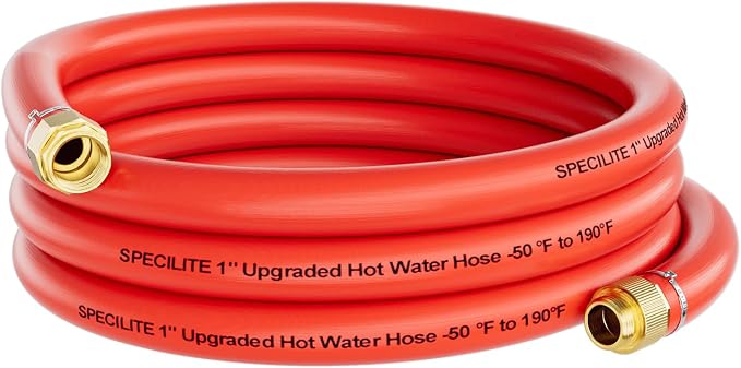SPECILITE 1" Hot/Cold Short Leader Garden Water Hose 15ft, -50℉ to 190℉, High Water Flow & Flexible, Heavy Duty Rubber Pipe with 3/4" Brass Fittings for All-weather Outdoor, Industrial, Farm, Red