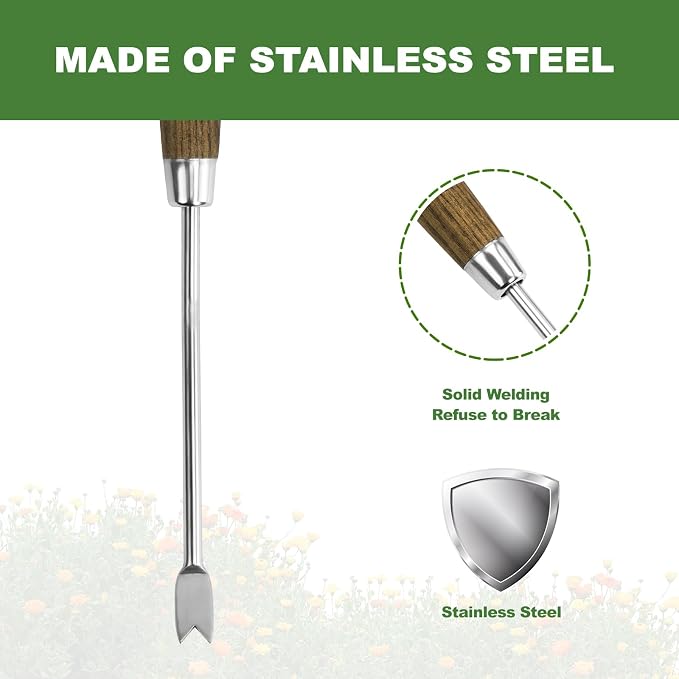 Haliaeetus Hand Weeder Tool, 13'' Weed Puller Tool for Reaching the Root And Popping Out the Weed, Stainless Steel Weed Puller for Pull Out Weed in Tight Spot, Hand Weeder for Weeding in Between Plant