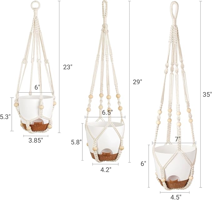 Mkono 3 Pack Hanging Planters for Indoor Plants, Macrame Hangers, 3 Sizes | Self-Watering Plant Pots, 35"/29"/23" Hanging Baskets, Boho Aesthetic, Sturdy Hooks, Outdoor Garden Use, Home Decor Accent