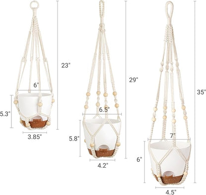 Mkono 3 Pack Hanging Planters for Indoor Plants, Macrame Hangers, 3 Sizes | Self-Watering Plant Pots, 35"/29"/23" Hanging Baskets, Boho Aesthetic, Sturdy Hooks, Outdoor Garden Use, Home Decor Accent