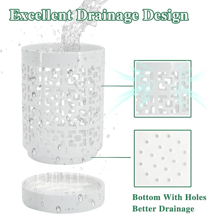 Orchid Pots with Holes 4 Inch, Ceramic Orchid Pot for Repotting with Saucers,More Ventilation Hole Easy Breathing, Plant Pot for Repotting Orchids and Other Flowers - Indoor/Outdoor White