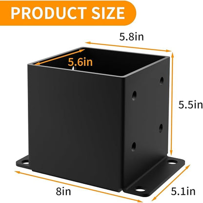 6x6 Post Base, Inner Size 5.6x5.6 Inch, Heavy Duty Post Anchor Base(4 Pcs) | 13 Gauge Thick Steel, Rust-Proof-Coated, Bottom Isolation Design – Corrosion Protection, for Pavilion, Porch, Railing