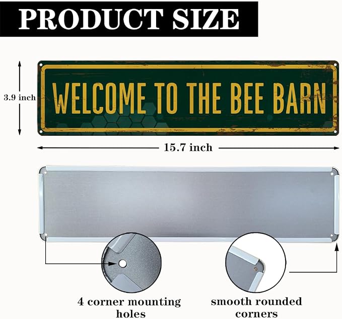 Garden Metal Tin Sign, Welcome to the Bee Barn Sign, Rustic Garden Decor, for Yard Fence Door Porch, Outdoor Gardens Decoration, Ideal for Bee Lovers, 15.7 x 3.9 Inches