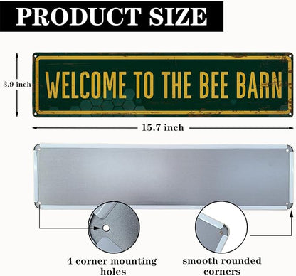 Garden Metal Tin Sign, Welcome to the Bee Barn Sign, Rustic Garden Decor, for Yard Fence Door Porch, Outdoor Gardens Decoration, Ideal for Bee Lovers, 15.7 x 3.9 Inches
