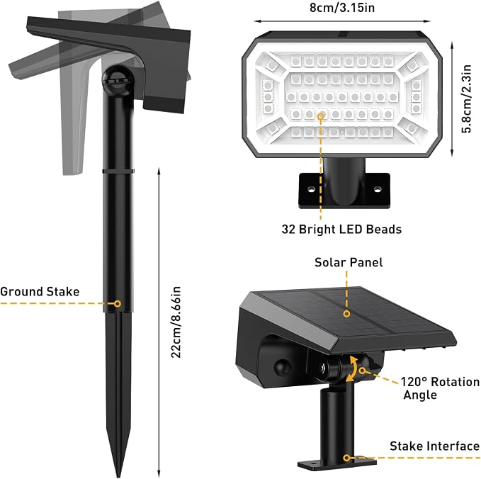 Solar Color Changing Spot Lights Outdoor, 12 Pack Solar Landscape Lights with 32 LEDs Each, 7 Lighting Modes, IP65 Waterproof, 2-in-1 Adjustable Solar Spotlights for Yard Garden Pathway Driveway