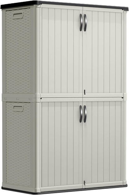 Greesum Outdoor Storage Shed Without Divider, 50 cu.ft Outdoor Waterproof Storage Cabinet for Garden Tools, Garbage Cans, Pool Storage, Beige