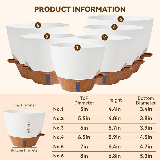 7/6.5/6/5.5/5 Inch Self Watering Pots, Plastic Flower Pots with Multi Mesh Drainage Holes and Deep Reservoir for Indoor Outdoor Garden Plants and Flowers (Green, 5/5.5/6/6.5/7/8)