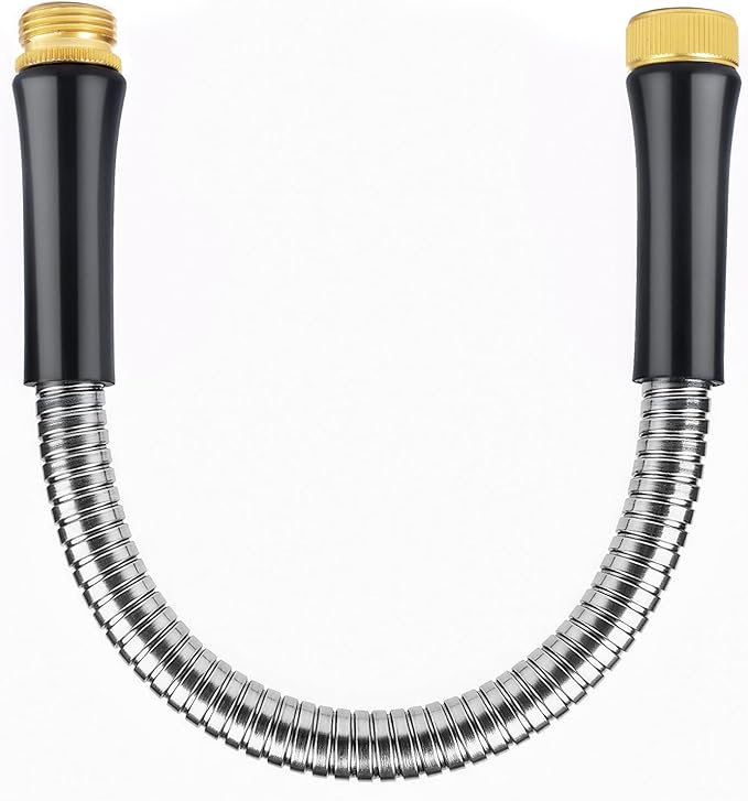 SheeChung Short Garden Hose 1ft x 5/8",Metal Garden Hose for Hose Reel Faucet,Heavy Duty 304 Stainless Steel Metal Leader Hose,Lightweight & Leakproof Water Hose for Outdoor,Yard,Lawn,Male to Female