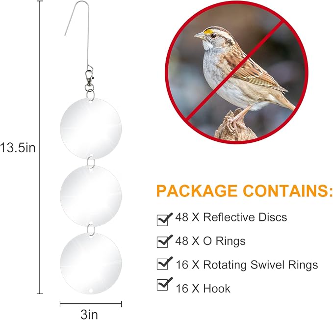 XPCARE 48 Pcs Bird Scare Discs Set, Reflective Double-Sided Bird Reflectors Upgraded Discs Set Reflective to Scare Bird Like Woodpeckers Pigeons Ducks