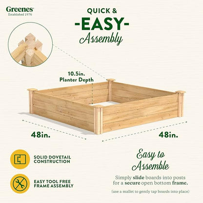 Greenes Fence Premium Cedar Raised Garden Bed, 4' x 4' x 10.5" (3/4" Thick) (2-Pack) - Made in USA with North American Cedar