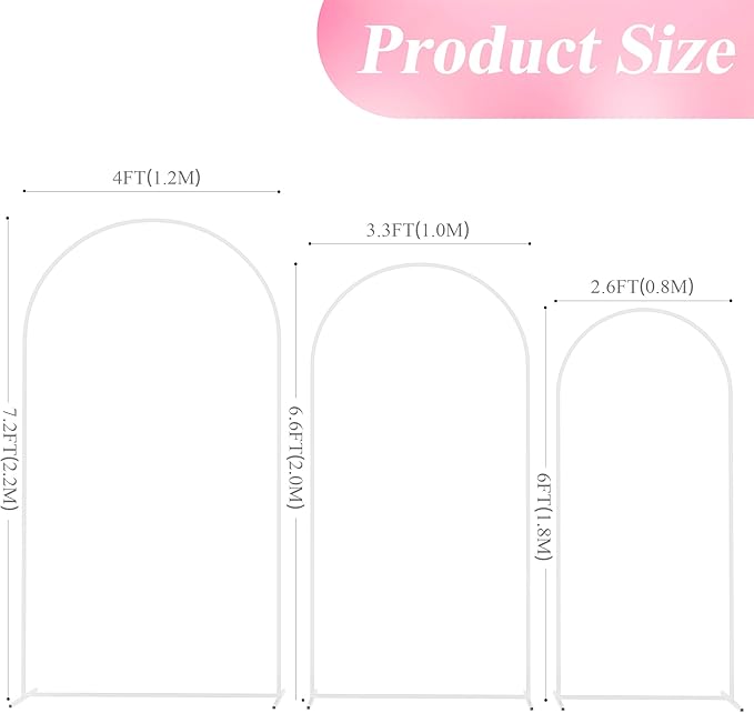 Wokceer Wedding Arch Backdrop Stand 7.2FT, 6.6FT, 6FT Set of 3 White Metal Wedding Arch Stand for Wedding Ceremony Baby Shower Birthday Party Garden Floral Balloon Arch Decoration