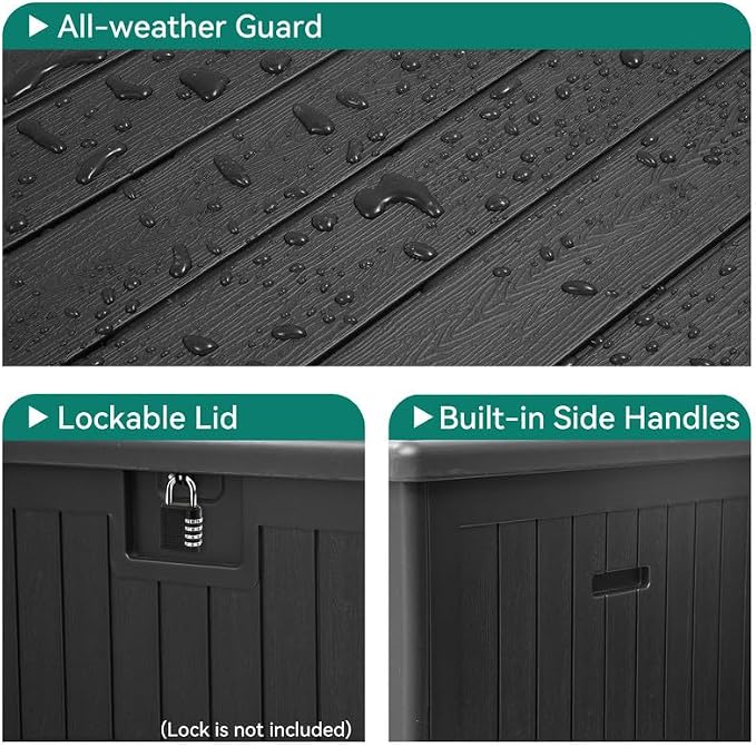 YITAHOME XL 180 Gallon Large Deck Box | Outdoor Storage for Patio Furniture Cushions,Garden Tools,Waterproof,Lockable (Black)