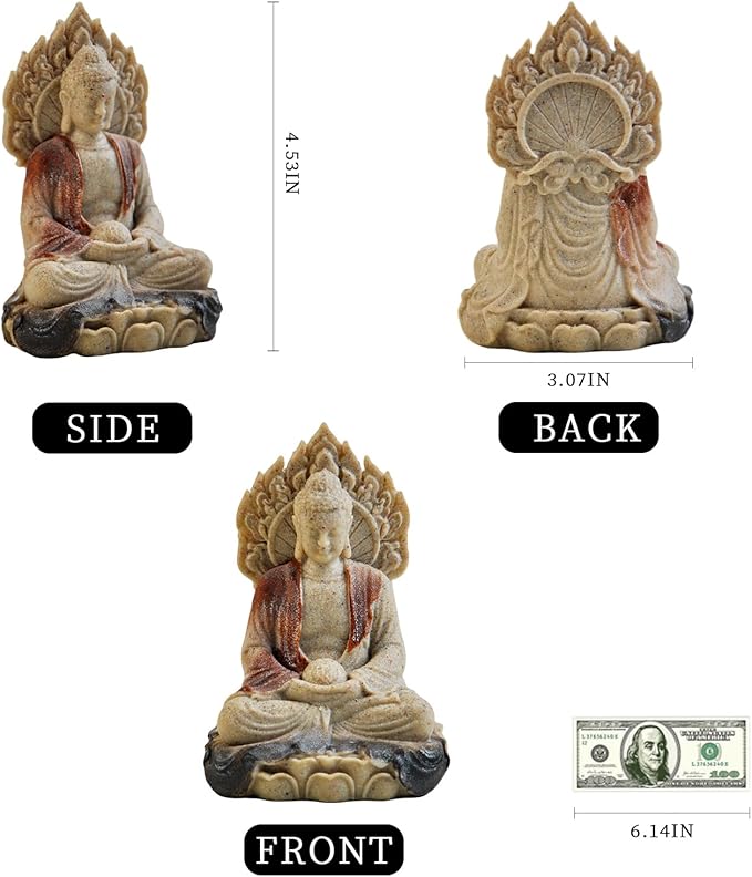 Shakyamuni Buddha Statue - Hand-Painted Resin Sculpture with Mandala Halo & Lotus Throne for Meditation, Zen Altar, Home Office Decor