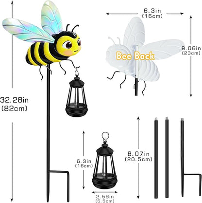 EDOF 32.28in Metal Bee Garden Stakes with Solar Lights Outdoor Decorative | Solar Lights Waterproof Bee Garden Decor for Yard Art Outside Patio Porch Lawn,Birthday Gifts for Women Mom