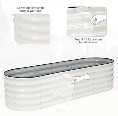 Galvanized Raised Garden Bed - 6x2x1.4FT Metal Planter Boxes Outdoor | Oval Steel Raised Bed Kit for Gardening with Protective Tape, Gloves for Vegetables, Flower, Herb (White)