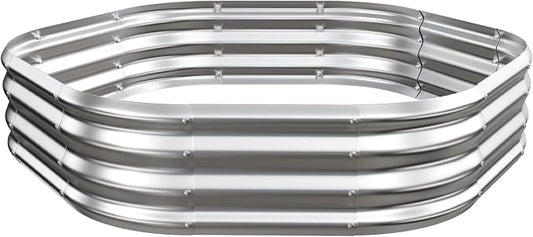 Hexagon Raised Garden Bed, 48 Inch Diagonal & 12 Inch Tall, Galvanized Steel Planter Box with Wave-Shaped Metal Panels for Outdoor Flower,Tree,Herb & Vegetable Garden (Silver, 4FT X 1FT)