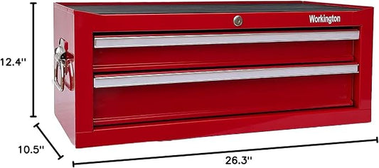Workington Industrial 2 Drawers Portable Metal Intermediate Box, 26" Middle Tool Chest Cabinet with Ball Bearing Drawer Slides, Steel Tool Storage Box Organizer 4008 Red