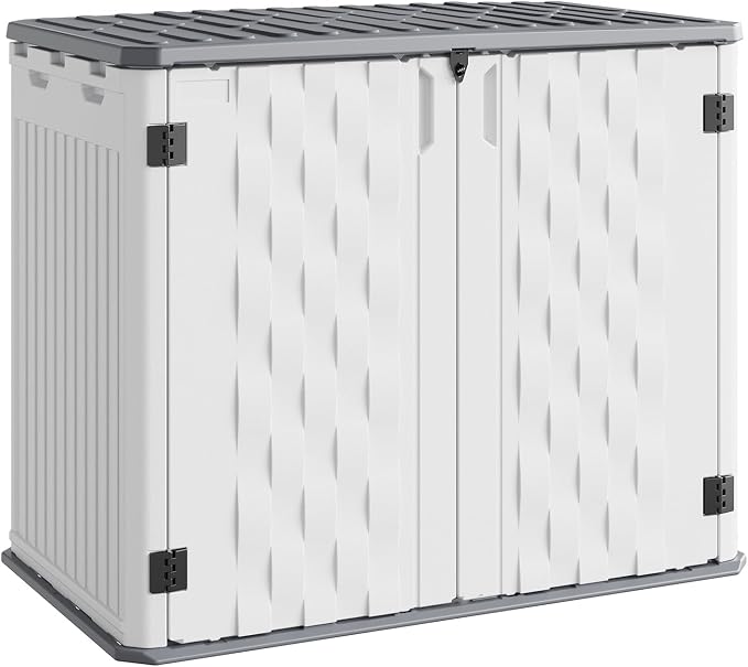 35Cu ft Outdoor Resin Storage Cabinet, Outdoor Trash Can Storage Waterproof, Outdoor Resin Storage Box for Patio Tools, Sofa Cushion, Lawn Mower and Garbage Cans