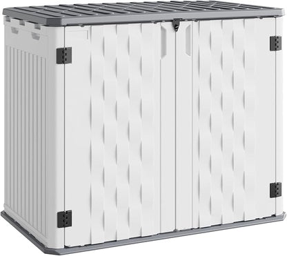35Cu ft Outdoor Resin Storage Cabinet, Outdoor Trash Can Storage Waterproof, Outdoor Resin Storage Box for Patio Tools, Sofa Cushion, Lawn Mower and Garbage Cans