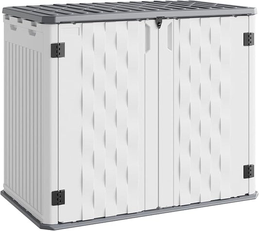 35Cu ft Outdoor Resin Storage Cabinet, Outdoor Trash Can Storage Waterproof, Outdoor Resin Storage Box for Patio Tools, Sofa Cushion, Lawn Mower and Garbage Cans
