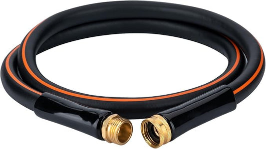 EASTRANS Short Garden Hose 10 ft x 5/8", Heavy Duty Black Orange Water Hose with 3/4" Solid Brass Connector, Flexible, Lightweight, Durable, Male to Female
