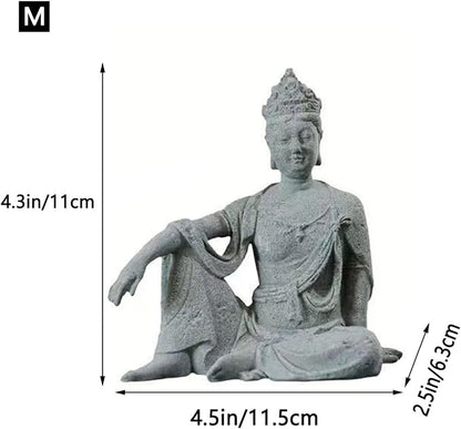 livelyfish Aquarium Buddha Statue Sandstone Buddha Figurines Meditating Buddha Statues for Fish Tank Zen Garden Decor (M)