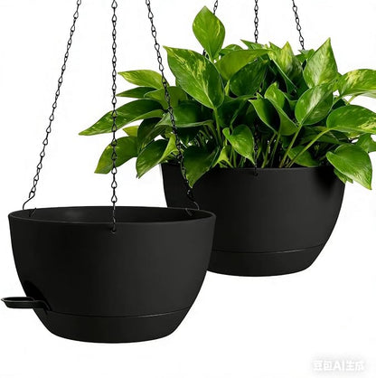 13-inch Oversized Hanging Planter Set of Two,Planters for Indoor and Outdoor Plants.Place Plant pots Across Diverse Settings Including windowsills,Living Room,and Gardens.Black