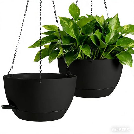 13-inch Oversized Hanging Planter Set of Two,Planters for Indoor and Outdoor Plants.Place Plant pots Across Diverse Settings Including windowsills,Living Room,and Gardens.Black