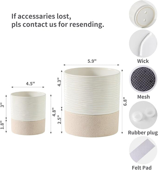 Nihow Ceramic Self Watering Plant Pot for Indoor Plants, 4.5+6 Inch | Planter with Cotton Wick, Drainage Hole & Water Storage Plus, Cylinder Round Flower Pot, For Succulent/Herbs/Violets