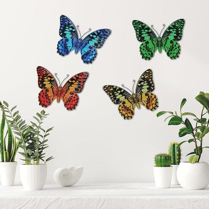 dreamskip 4 Pcs Butterfly Wall Decor Art, Butterflies Outdoor Metal Wall Art with Vivid Pattern, Hand Painted Outdoor Garden Yard Fence Patio Decor Gift for Women Mom