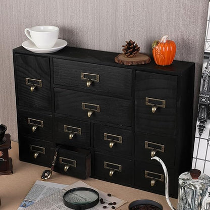 Apothecary Drawers Apothecary Cabinet with Drawers, Black | 12 Drawer Library Card Catalog, Wooden Storage Box, Wooden Desktop Organizer with Metal Handles-Fulled Assembled