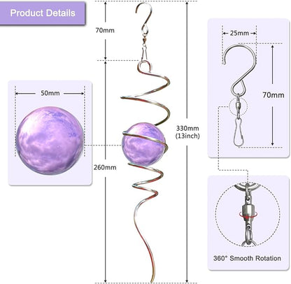 Gazing Ball Spiral Tail with Purple Glass Orb, Wind Spinners Stabilizer, Stainless Steel Wind Spinner Tail, Outdoor Décor, Hanging Garden Sculptures Decoration Ornament 13inch Height