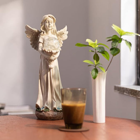 Angel Statue for Garden - 16.3 inches Guardian Solar Garden Statues with Solar Lights, Angel Figurines Gardening Gifts for Mother Grandma Lawn Outdoor Ornaments Figurines for Outdoor Decor