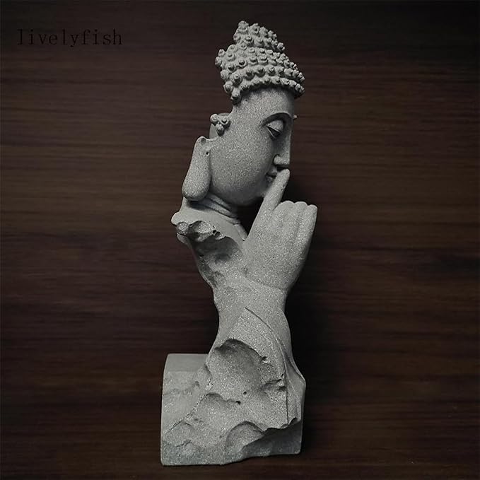 livelyfish Meditating Buddha Statue Zen Garden Statues Sandstone Thinker Buddha Sculpture Figurine for Fish Tank Aquarium Home Decorations, Gift (Large)