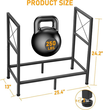 Firewood Rack, Heavy Duty Firewood Holder, 2ft Firewood Storage Rack for Indoor Outdoor Log Organization and Storage, Black